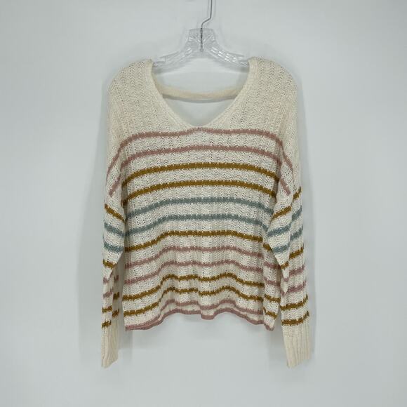 So Stripe V-Neck Knit Sweater Size Large - Picture 2 of 7